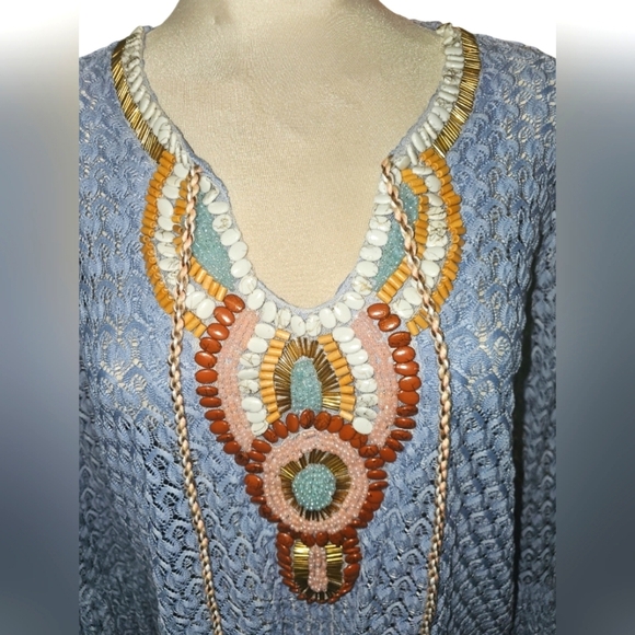 70s style Beaded Celestial Blue Crotchet Top Boho Bohemian - Picture 2 of 11